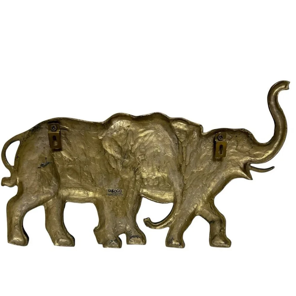 Vintage Enesco Brass Elephant Pair Wall Hanging 1984 Taiwan ROC 13